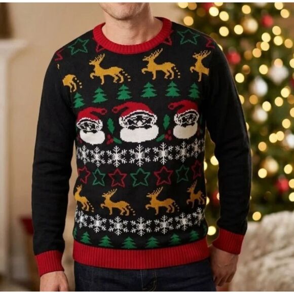 Ugly Christmas Sweater Other - Ugly Christmas Sweater Santa Reindeer Adult M Holiday Party Fun